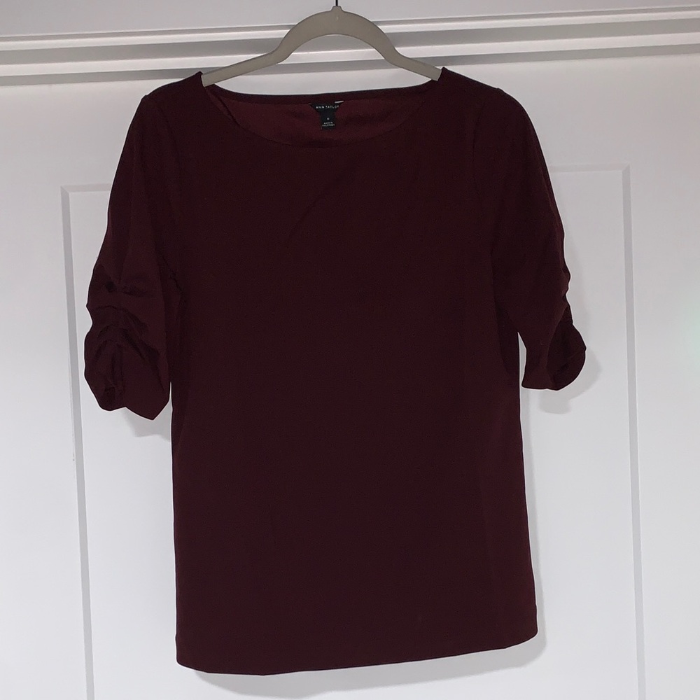 Ann Taylor Ruched Sleeve Vino Blouse- Size M